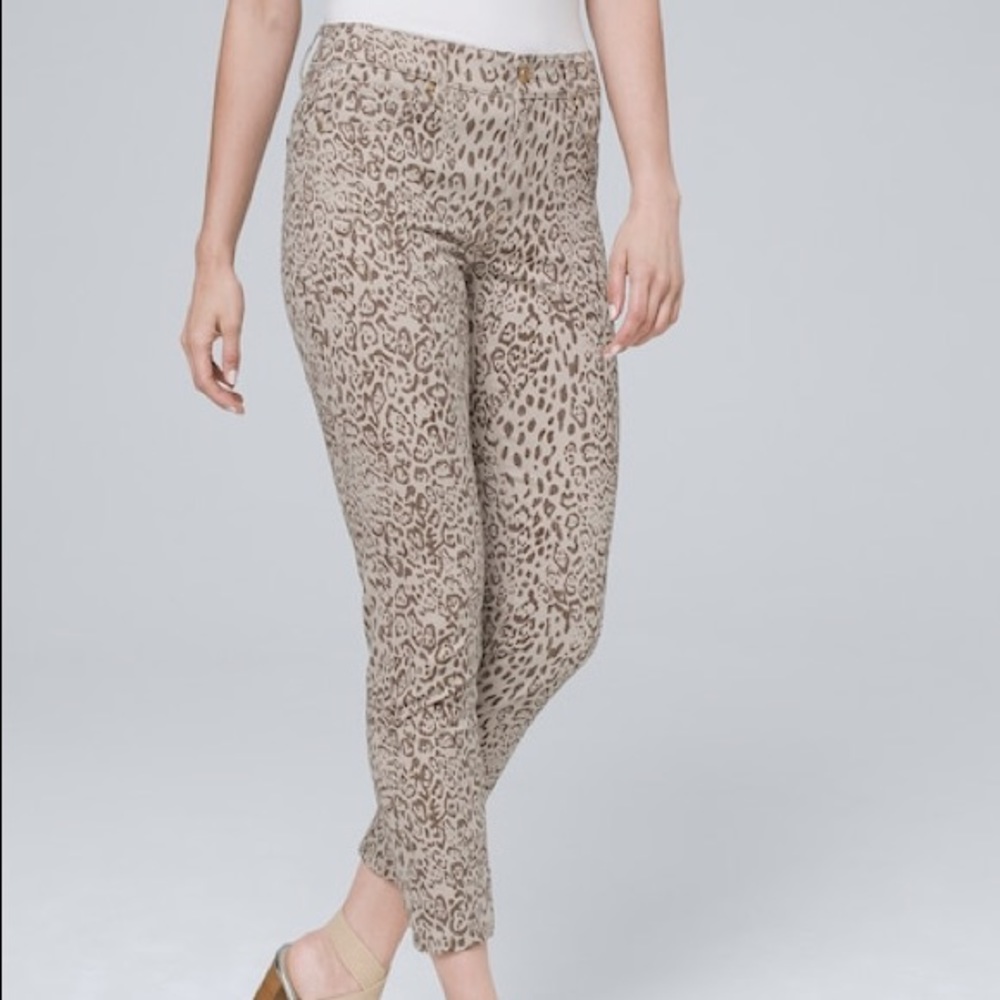 WHBM Tan Leopard Print Denim Skinny Crop Sz 12L 12